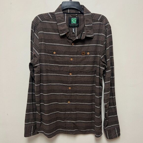 Hippy Tree Other - Hippy Tree Med Brown Mens Horizontal Striped Flannel Button Long Sleeve Shirt